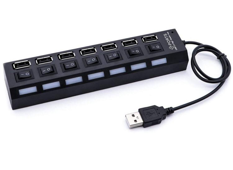 LED light display usb splitter 2.0 hub hub 7 port with independent switch usb converter multi-interface