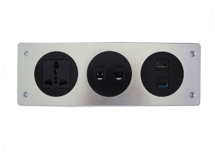 Black / Silver Desktop Power And Data Outlets For Workstation With Universal Power