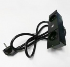 Black European Power Outlet Office Furniture Concealed With Dual USB Socket