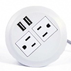 15A 250V Desktop Multi - Function Round Power Socket With 2 * USB Charger