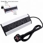 UK Plug Desk Mount Power Strip Aluminum Corner 3 Way Extension Lead